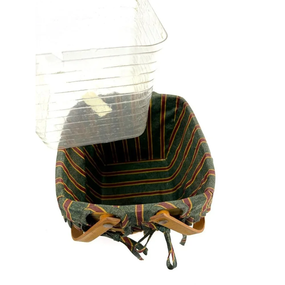 Longaberger 1995 Cranberry Basket 9" Square w/ Swivel Handles Liner & Protector - Picture 3 of 11
